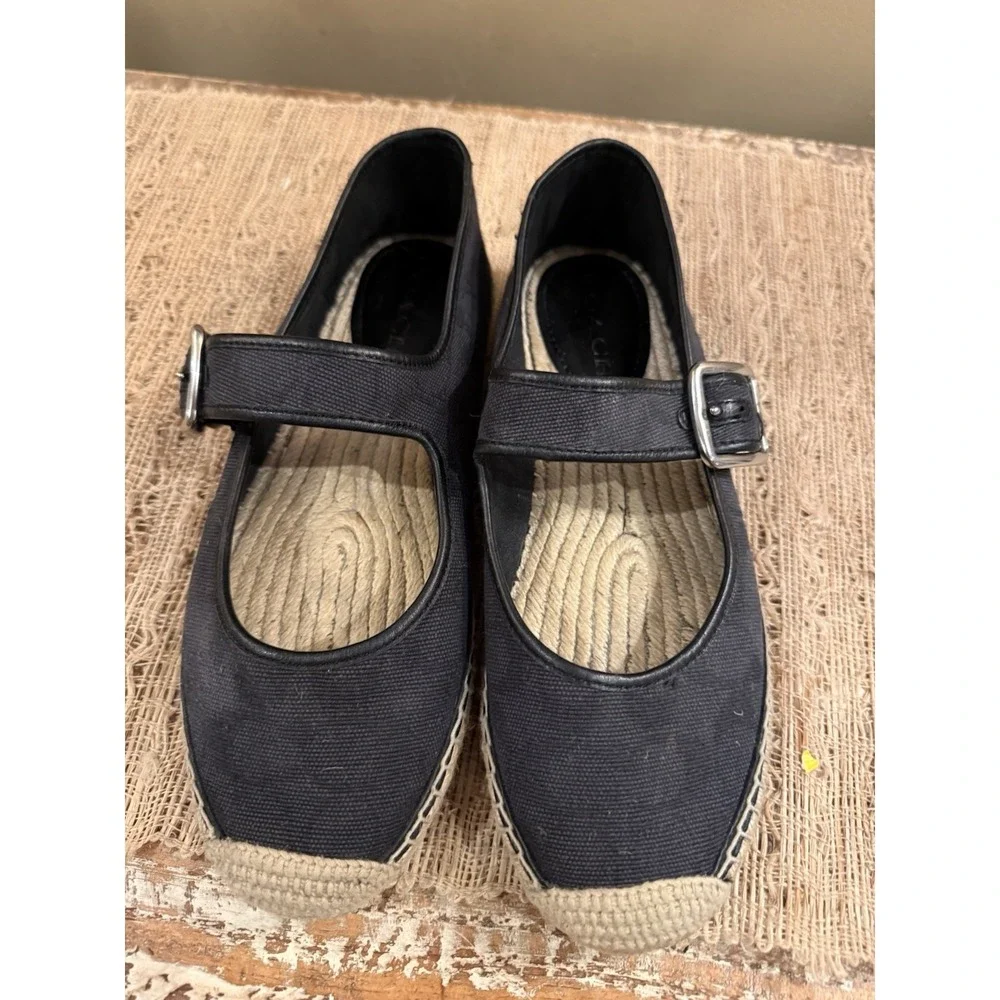 COACH‎ Courtney Mary Jane Black Espadrille Flats 8.5 In Signature Canvas